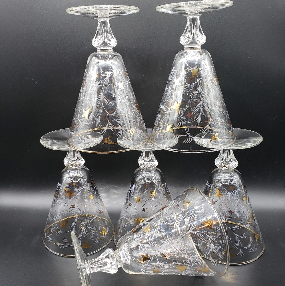 Libby Royal Fern Stemmed Glasses.  Set of 6.